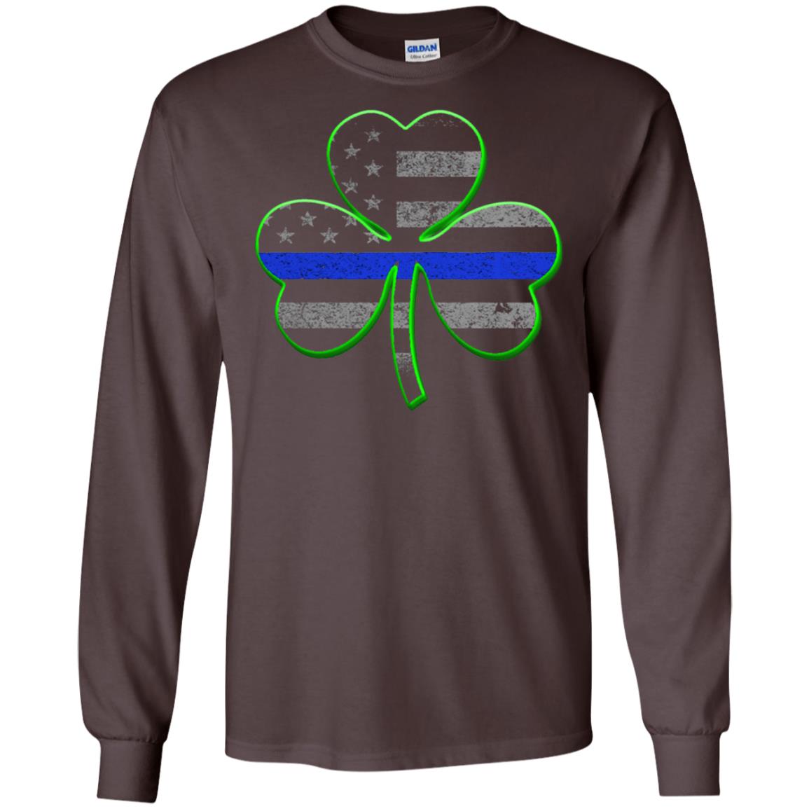 Thin Blue Line St Patrick_s Day Clover T-shirt Dark Chocolate