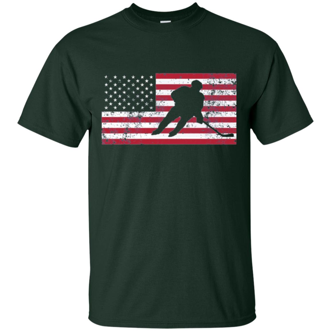 Hockey T-shirt American Flag Usa Patriotic Ice Skating Forest Green