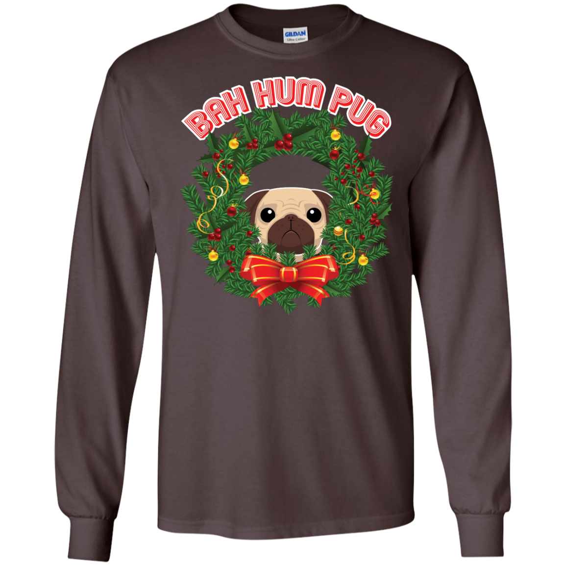 Christmas T-Shirt Bah Hum Pug Dark Chocolate