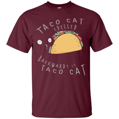 Cat Lovers T-shirt Taco Cat Spelled Backward Is Taco Cat Maroon