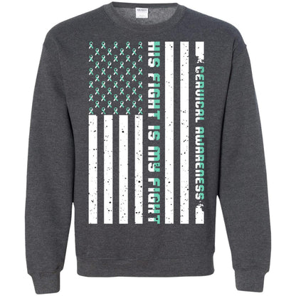Cervical Awareness His Fight Is My Fight Teal White Stars Flag Of Usa Shirt Dark Heather