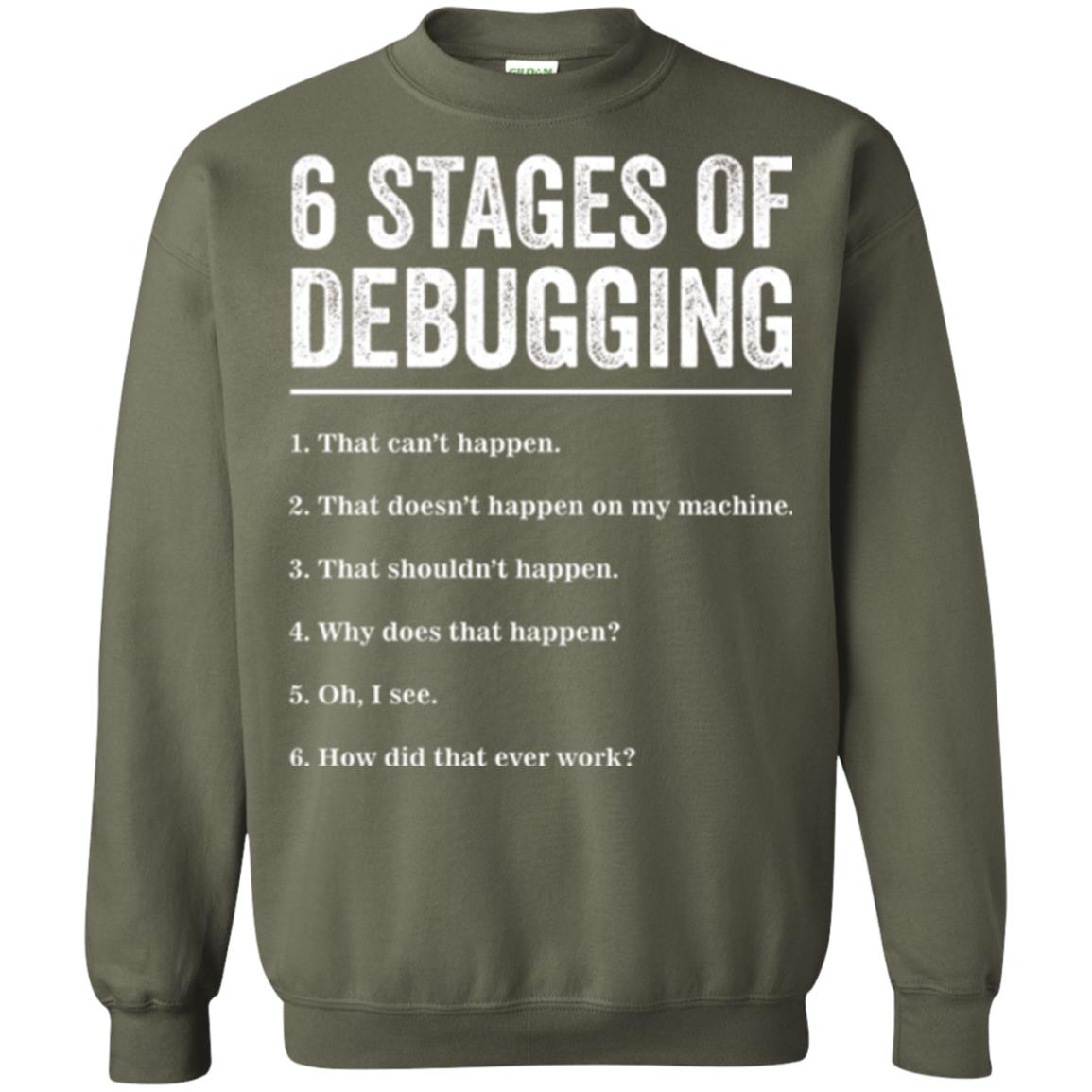 Programmer T-shirt 6 Stages Of Debugging Military Green