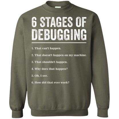 Programmer T-shirt 6 Stages Of Debugging Military Green