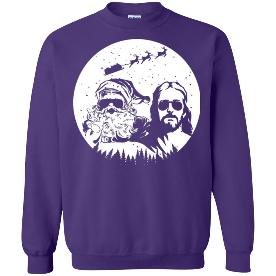 Christmas T-shirt Jesus And Santa Claus Purple