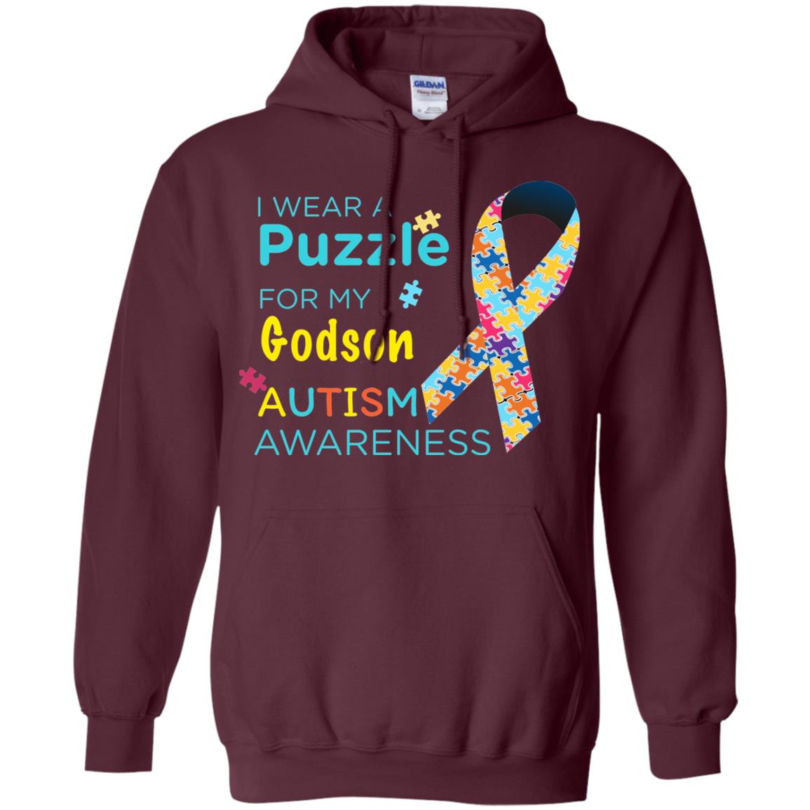 I Wear Puzzle For My Godson Autism Awareness Shirt Maroon