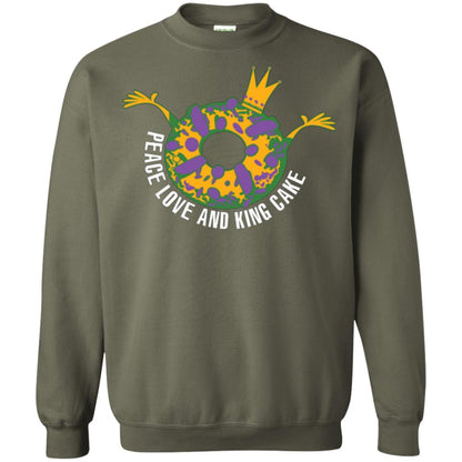 Mardi Gras T-shirt Peace Love And King Cake Military Green
