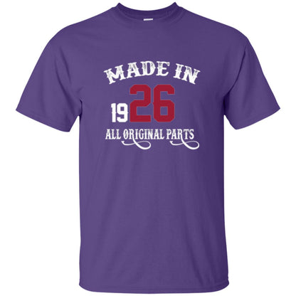 92nd Birthday T-shirt Made In 1926 All Original Parts Purple