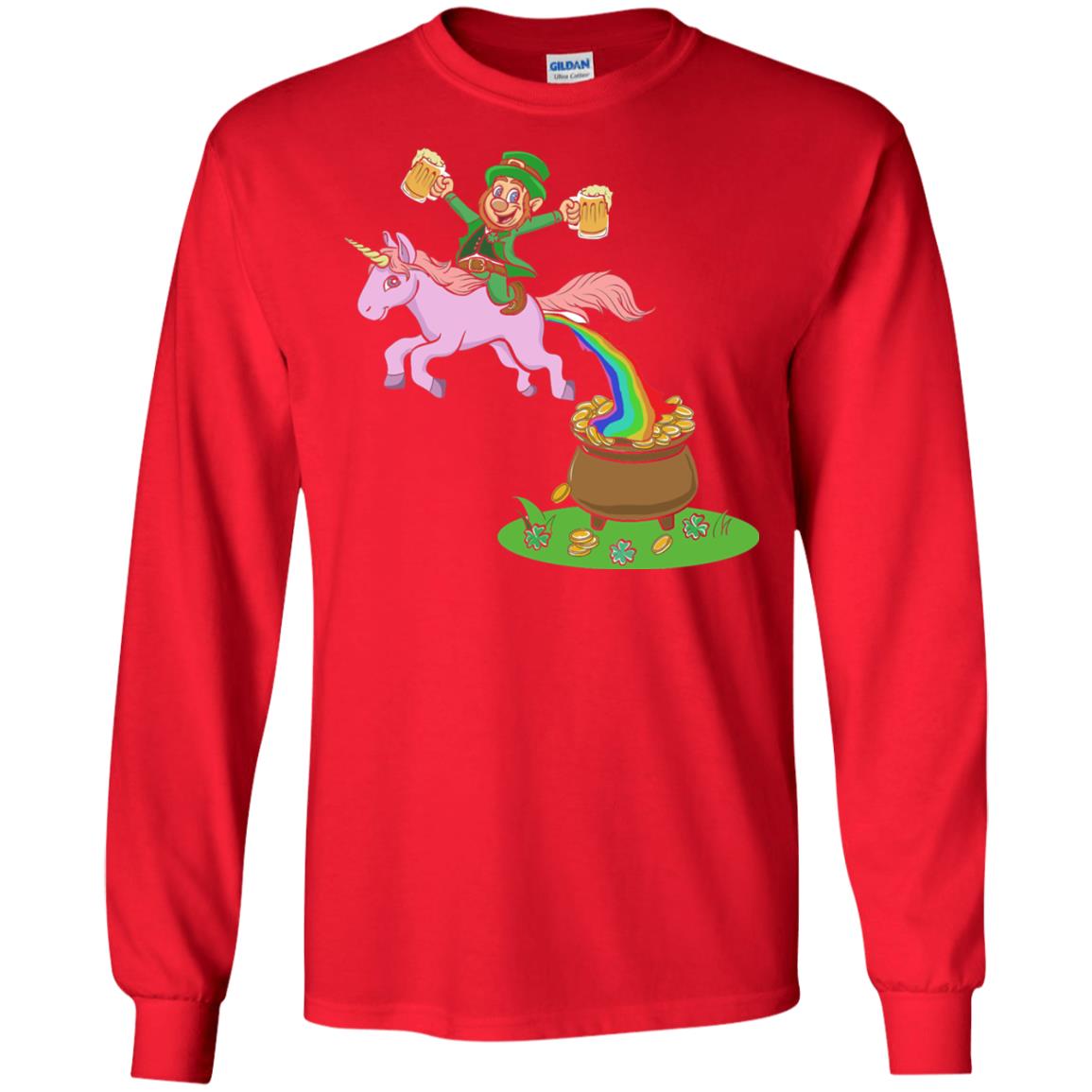 Leprechaun Riding A Unicorn Funny St Patricks Day T-shirt Red