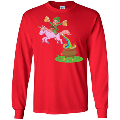 Leprechaun Riding A Unicorn Funny St Patricks Day T-shirt Red