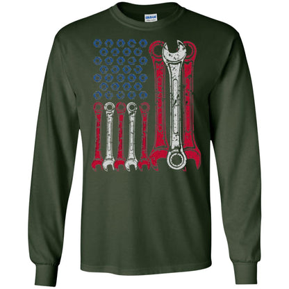 Mechanic T-shirt Usa Red White Blue American Flag Forest Green