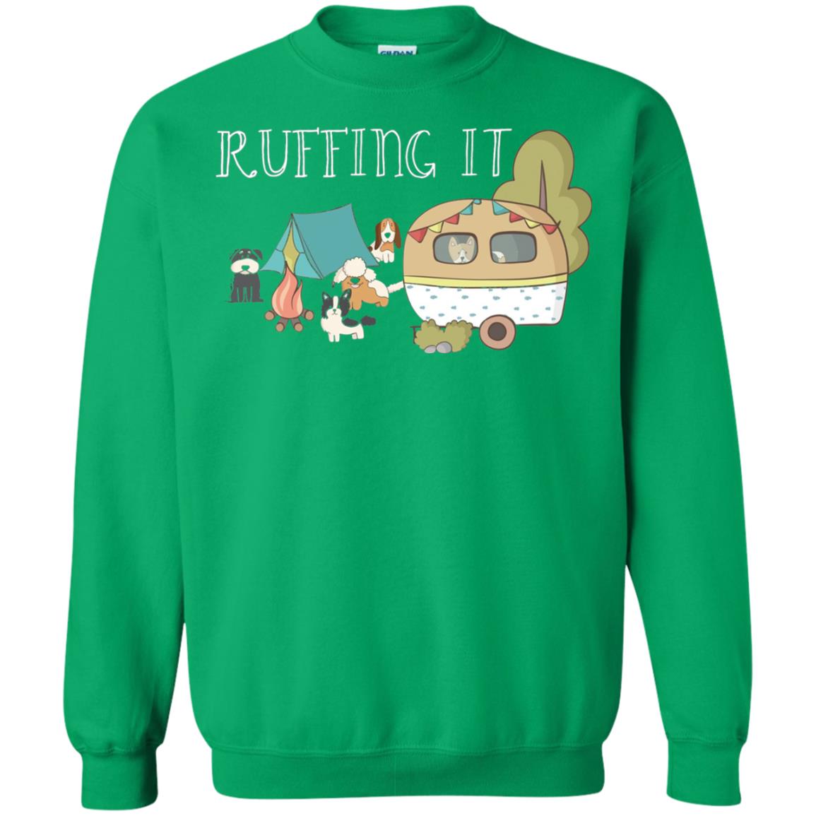 Ruffing It Camping With Dogs Camper T-shirt Irish Green