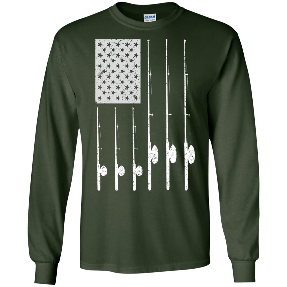 Patriotic Fishing T-shirt American Usa Flag Great Forest Green