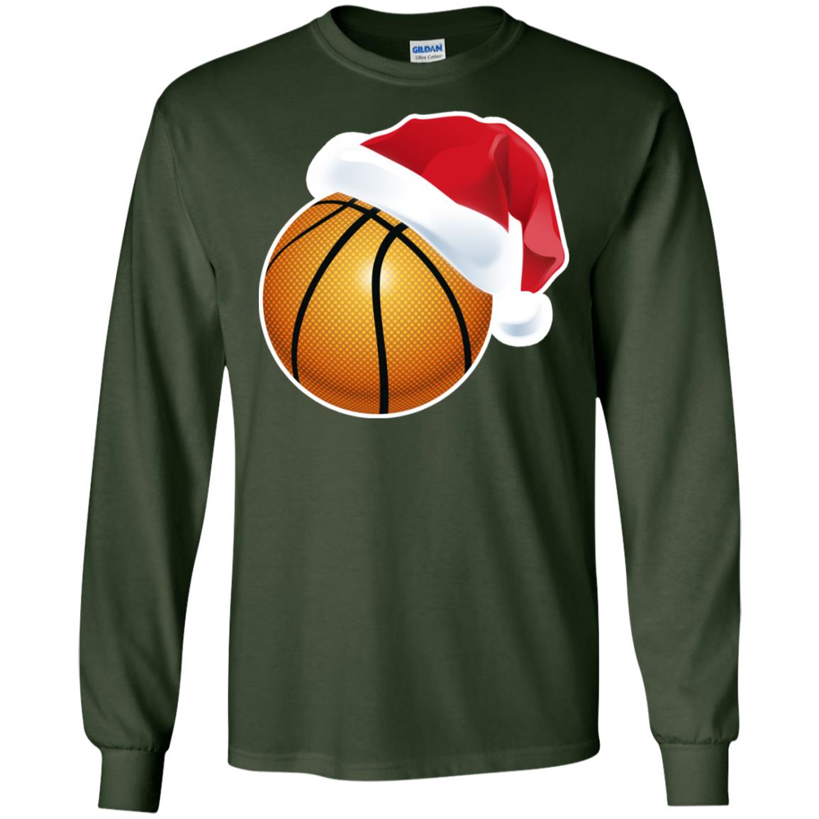 Basketball With Santa Claus Hat X-mas Shirt For Basketball Lovers Forest Green