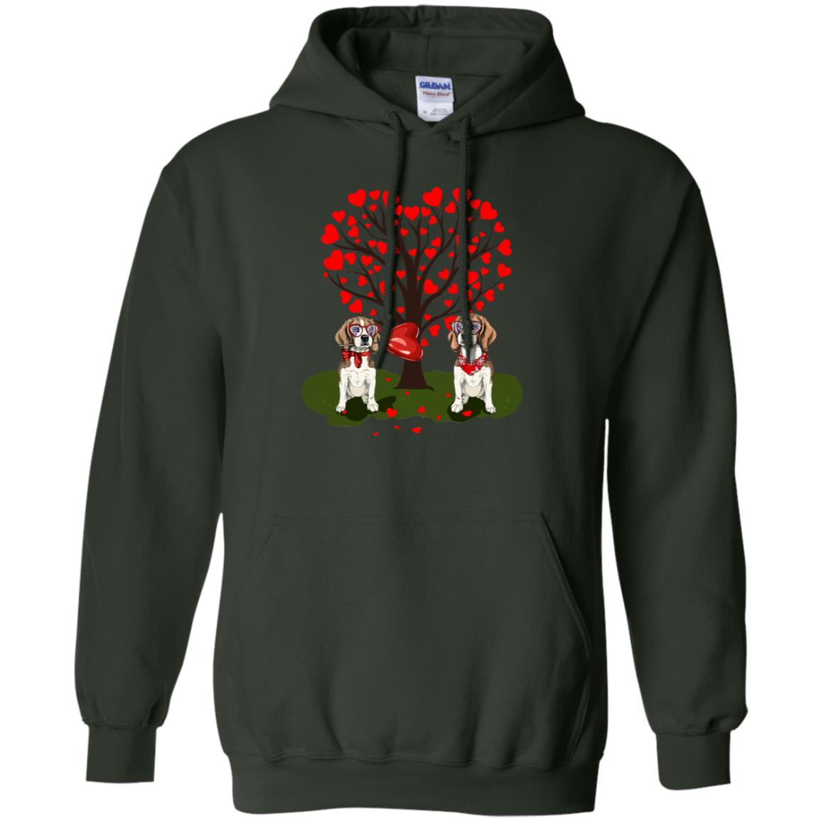 Valentine Beagle Couple Heart Tree Shirt Forest Green