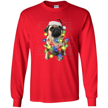 Dog Lover T-shirt Ugly Sweater Photoreal Christmas Lights Pug Graphic Red