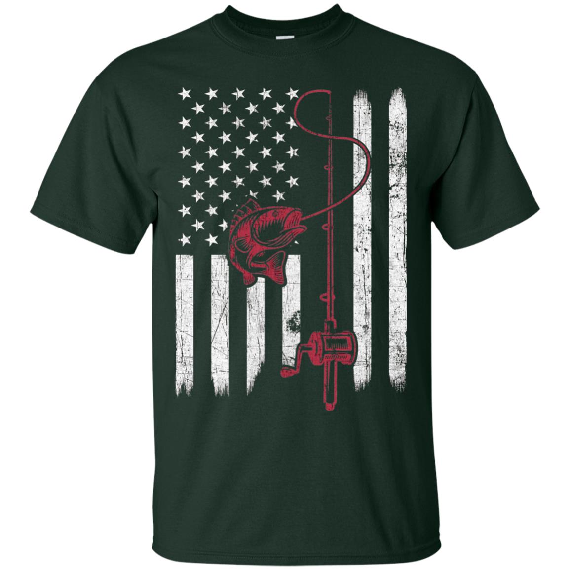 Vintage Fishing With American Flag Bass Fisherman T-shirt Forest