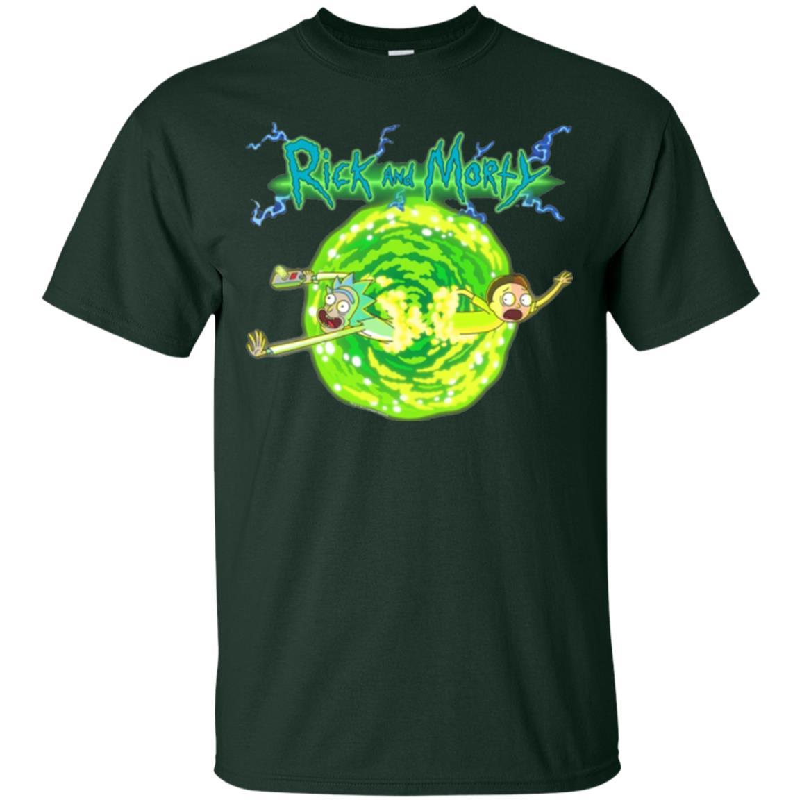 Rick Morty T-shirt Portal Glow Lightning Logo Forest Green