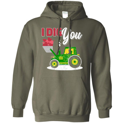 Farmer Valentines Day T-shirt Farm Tractor I Dig You Military Green