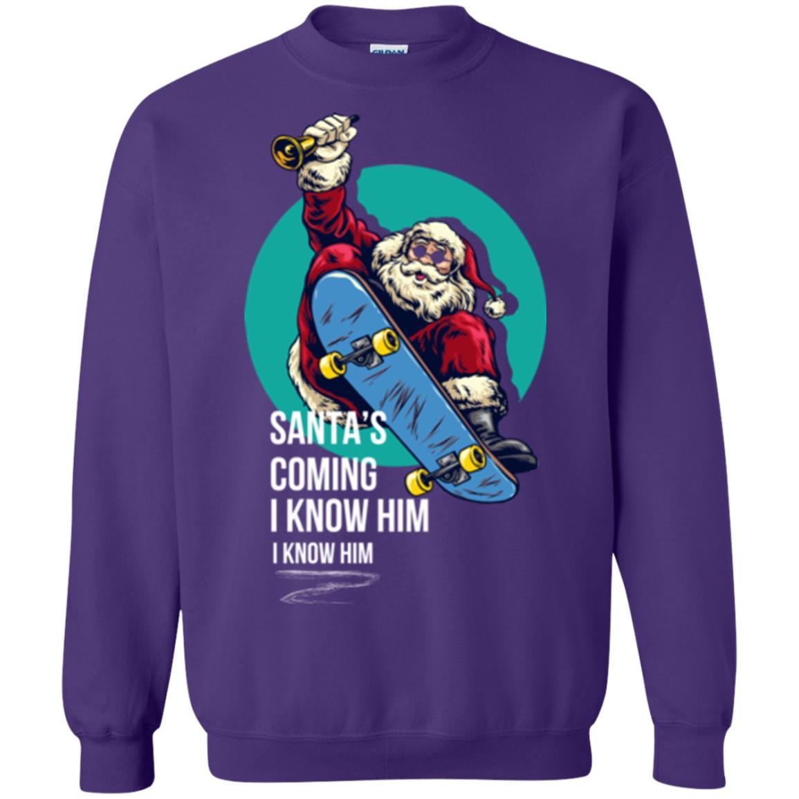 Christmas T-shirt Santa's Coming I Know Him Purple