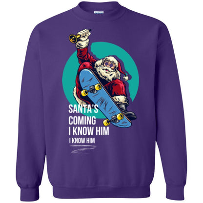 Christmas T-shirt Santa's Coming I Know Him Purple