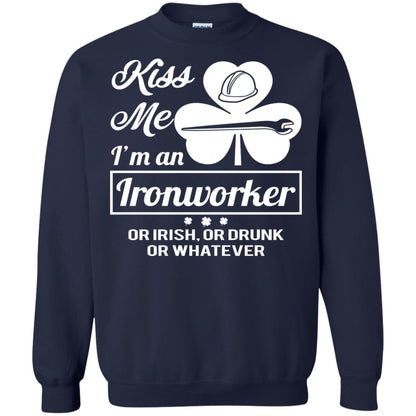 Funny St Patricks Day Shirt Kiss Me I Am An Ironworker Navy