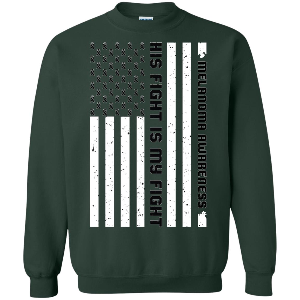 Melanoma Awareness His Fight Is My Fight Black Ribbon Stars Flag Of Usa Shirt Forest Green