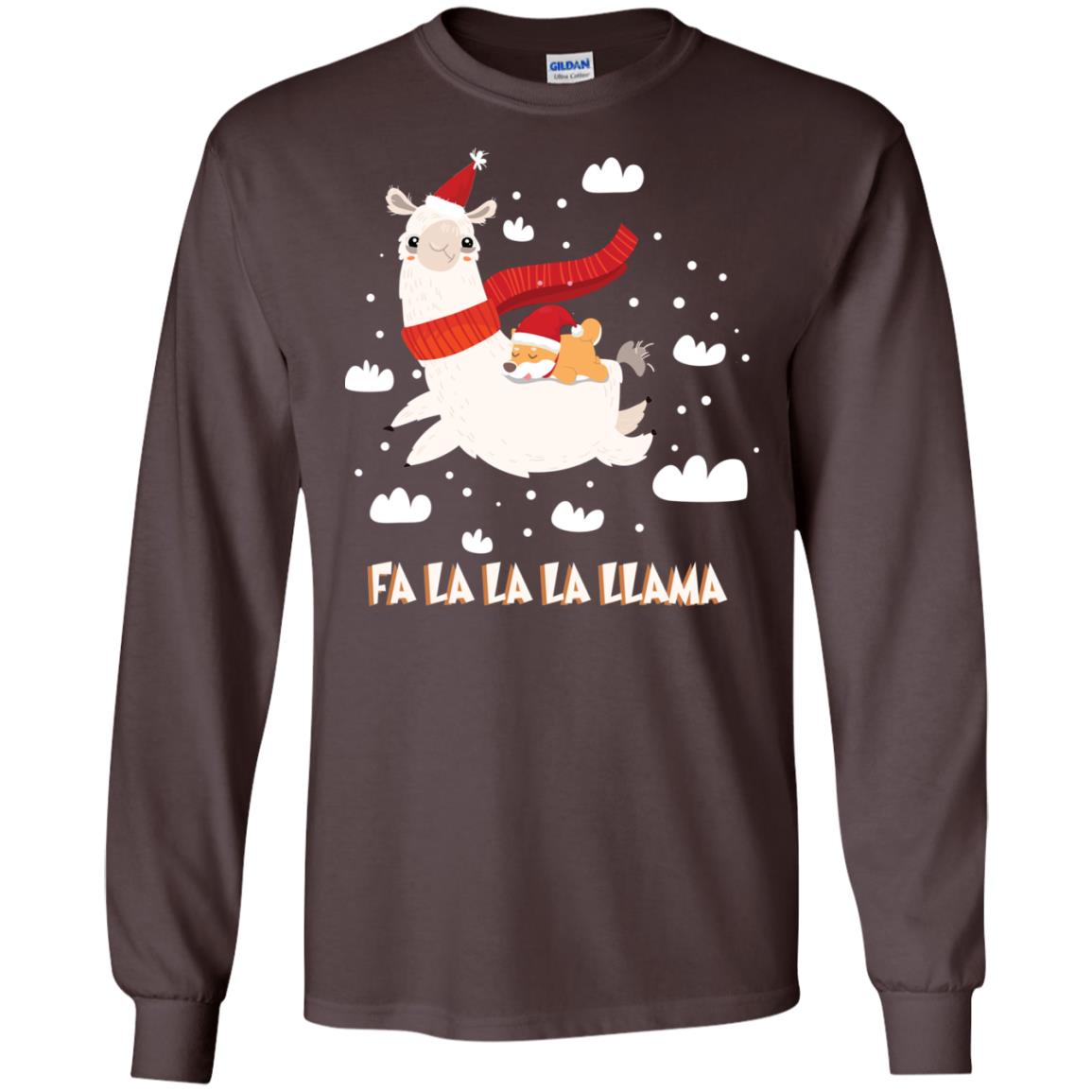 Fa La La La Llama With Shiba Inu X-mas Gift Shirt Dark Chocolate