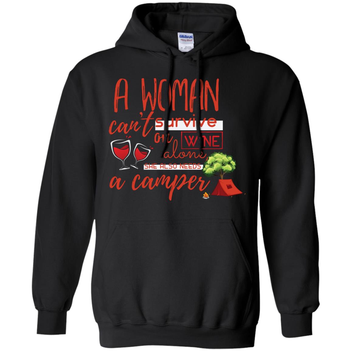 A Woman Cannot Survive On Wine Alone, She Also Needs A Camper Shirt Black