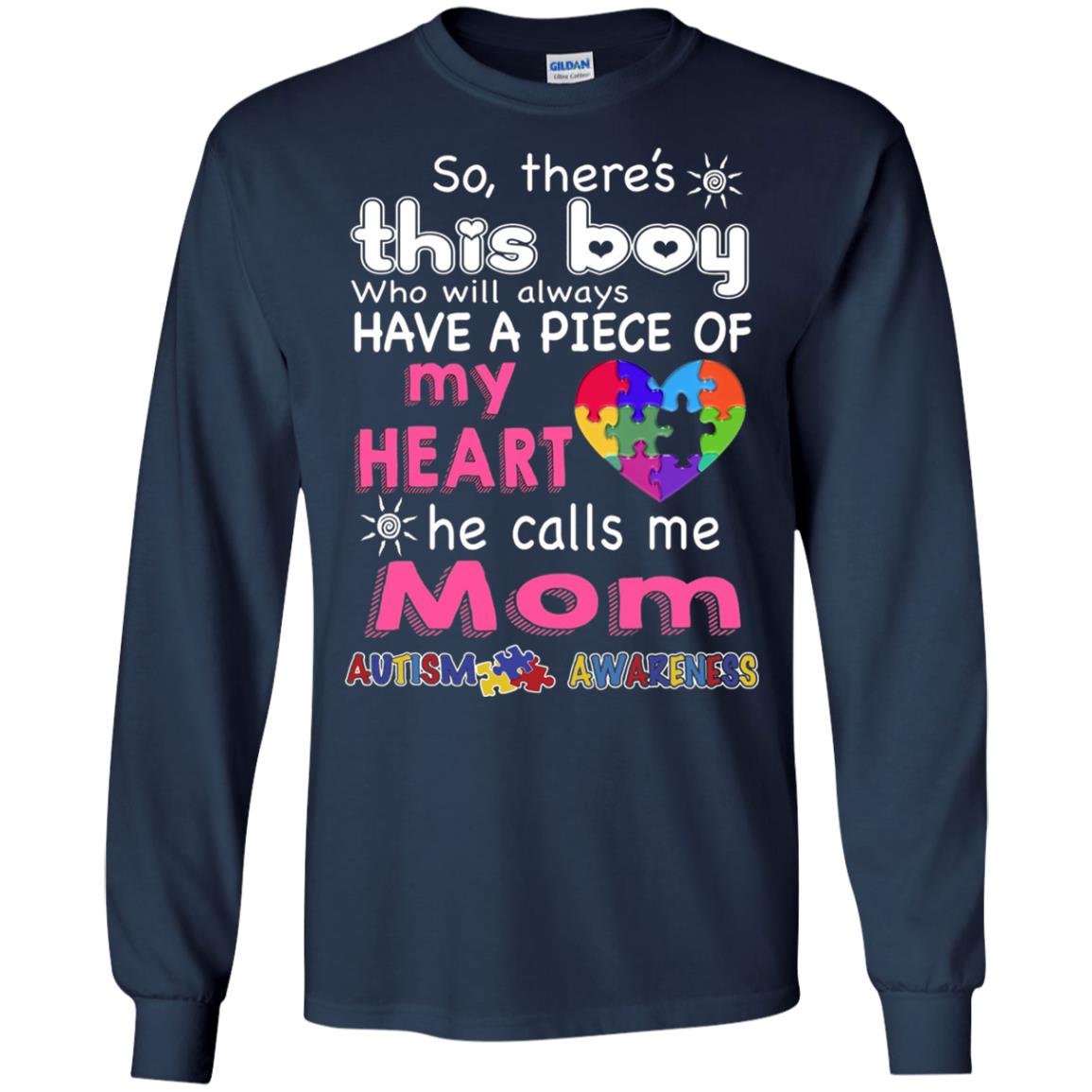 There_s This Boy He Call Me Mom Autism Awareness T-shirt Navy