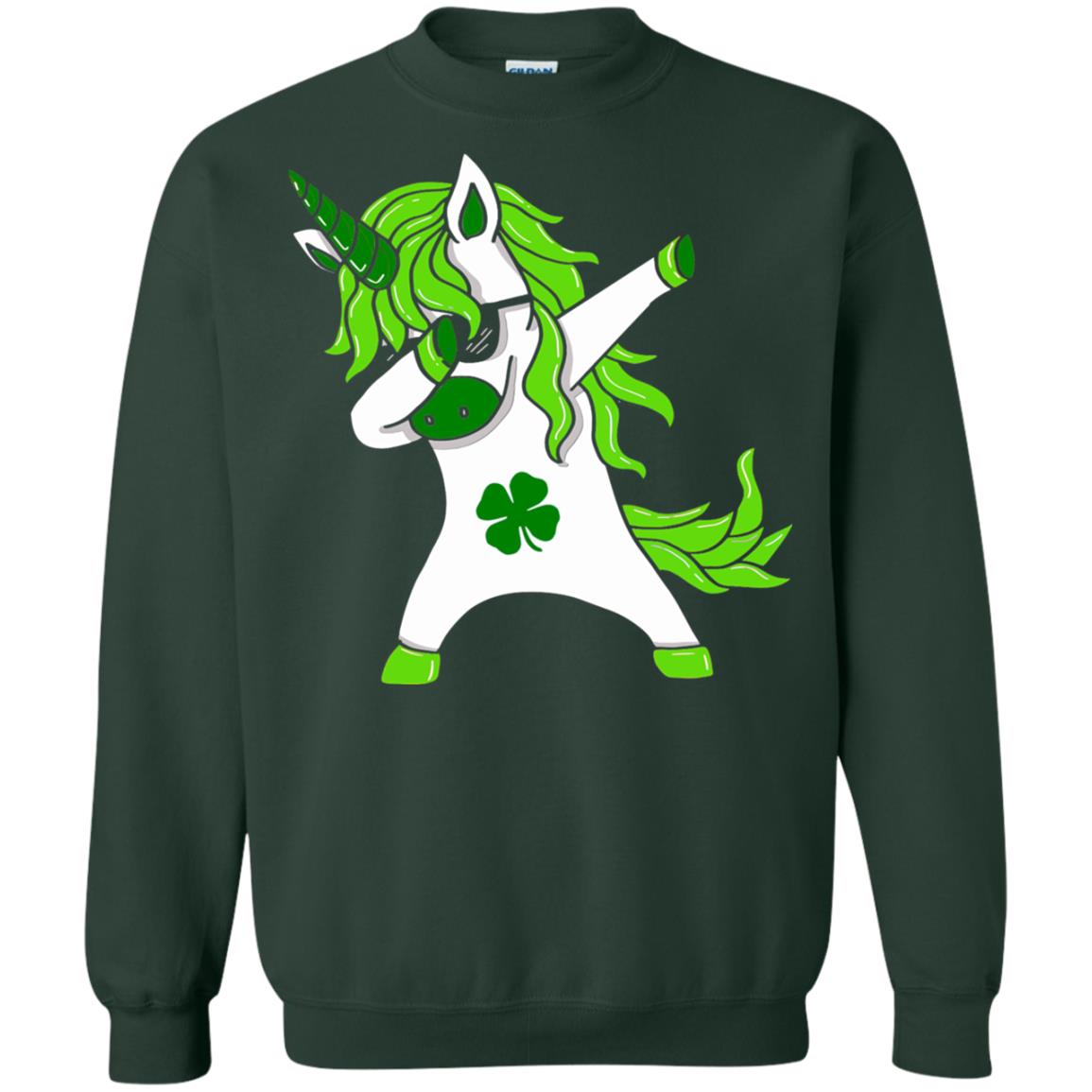 Dabbing Unicorn St Patricks Day Lepricorn T-shirt Forest Green