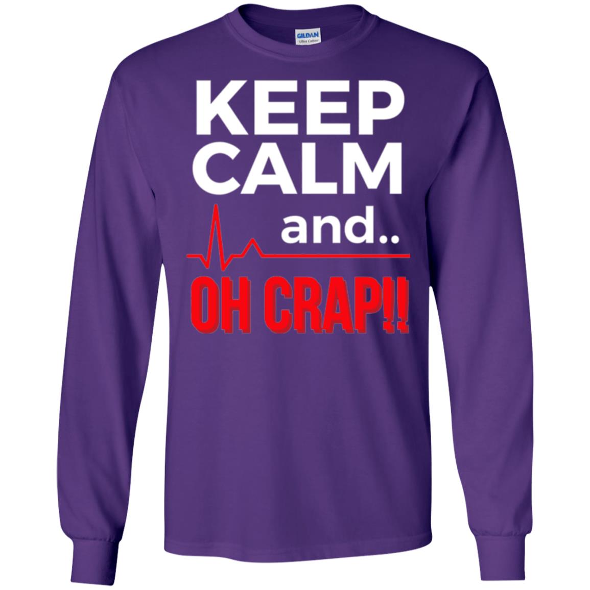 Funny Emergency Room T-shirt Keep Calm Oh Crap Flatline Purple
