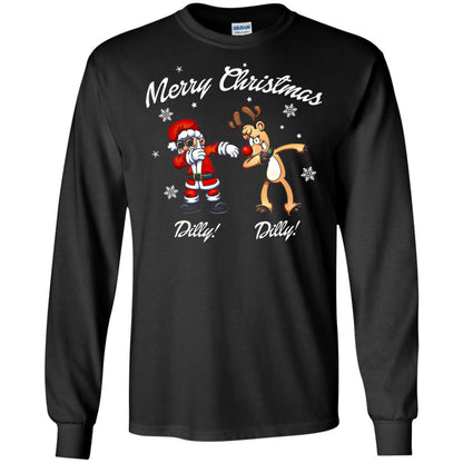 Christmas T-shirt Santa And Reindeer Dilly Dilly Black