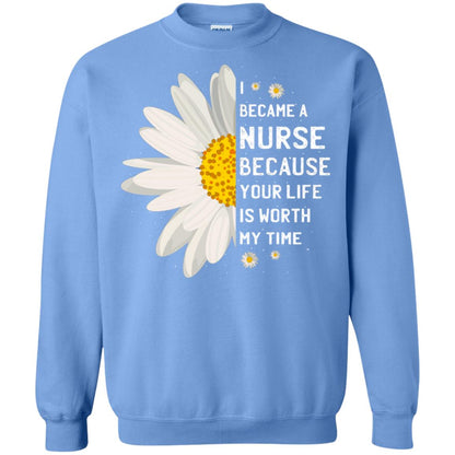 I Became A Nurse Because Your Life Is Worth My Time Best Quote Shirt Carolina Blue
