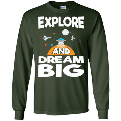 Explore And Dream Big Space Universe Planet Shirt Forest Green