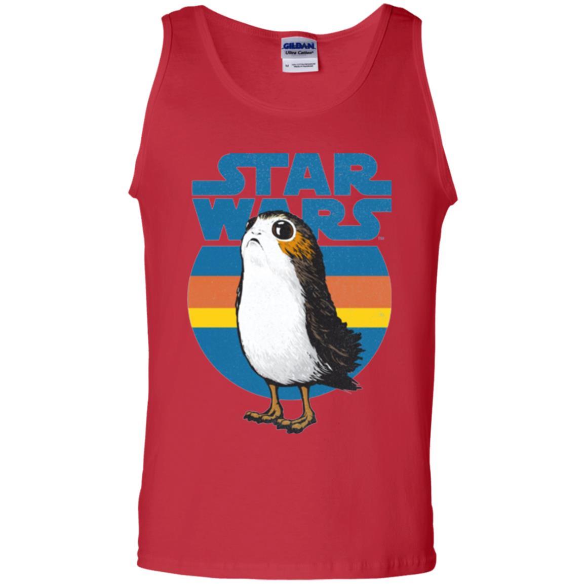 Film T-shirt Star Wars Last Jedi Porg Retro Stripes Logo Graphic Red