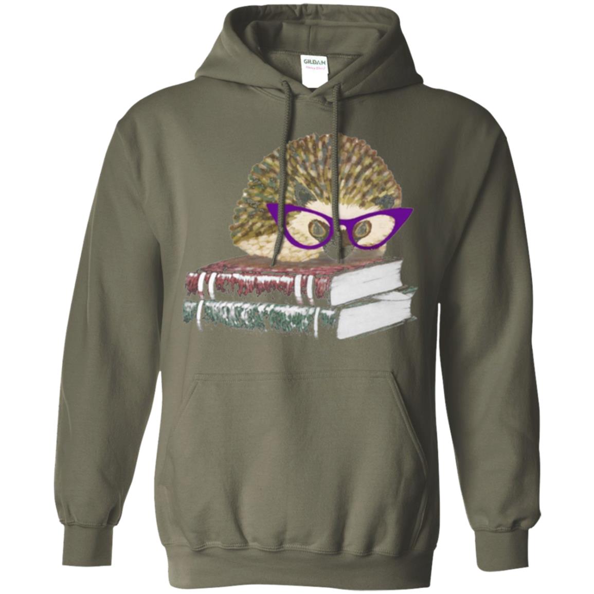 Adorable Hedgehog Book Nerd Gift Shirt Military Green