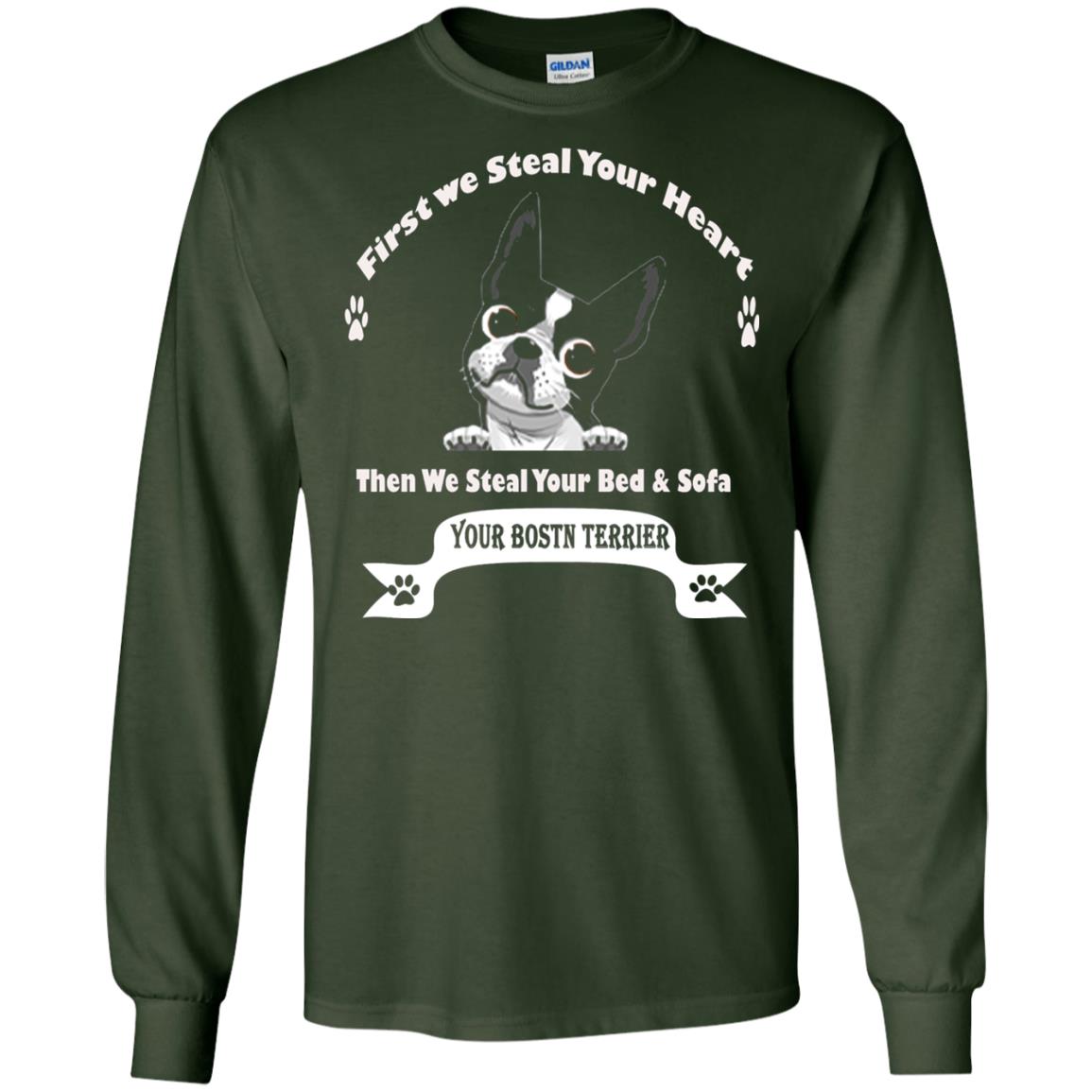 Frist We Steal Your Heart Boston Terrier T-shirt Forest Green