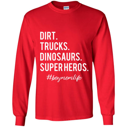 Dirt Trucks Dinosaurs Super Heros #boymomlife Mommy T-shirt Red