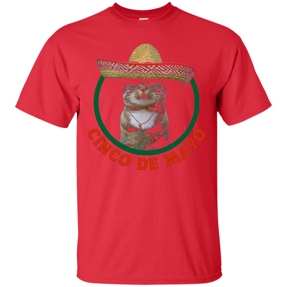 Cinco De Mayo Kitty Cat Funny Cute Meow Sombrero T-shirt Red