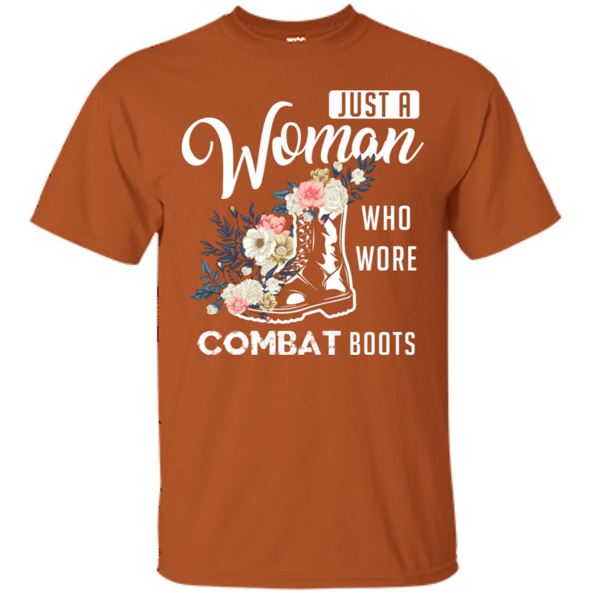 Just A Woman Who More Combat Boots Female Veteran T-shirt Texas Orange