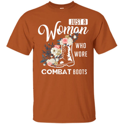 Just A Woman Who More Combat Boots Female Veteran T-shirt Texas Orange