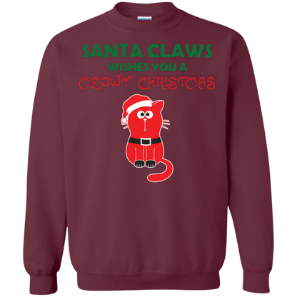 Christmas T-shirt Santa Claws Wishes You A Meowy Christmas Maroon