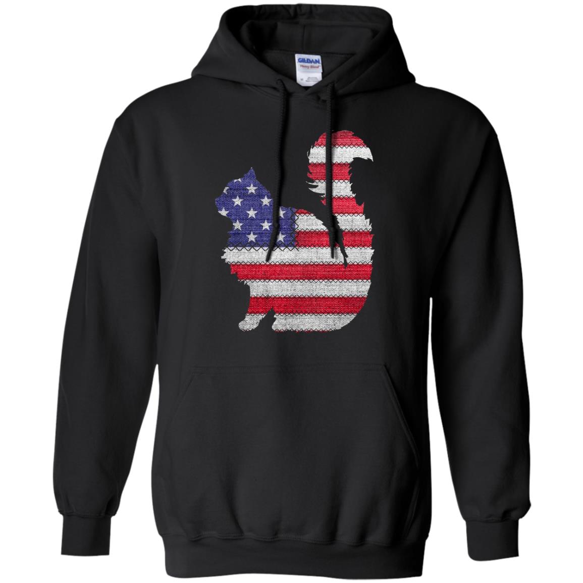 Patriotic Maine Coon American Flag Embroidery T-shirt Black