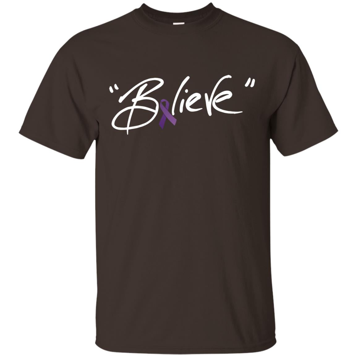 Pancreatic Leiomyosarcoma Symptoms Awareness Shirt Purple Ribbon Believe Dark Chocolate