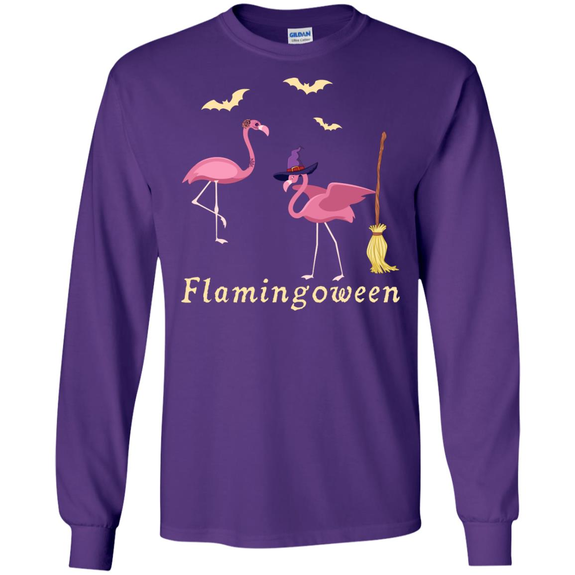 Flamingoween Flamingo Wicth Ride Stick Funny Quote On Haloween Gift Shirt Purple