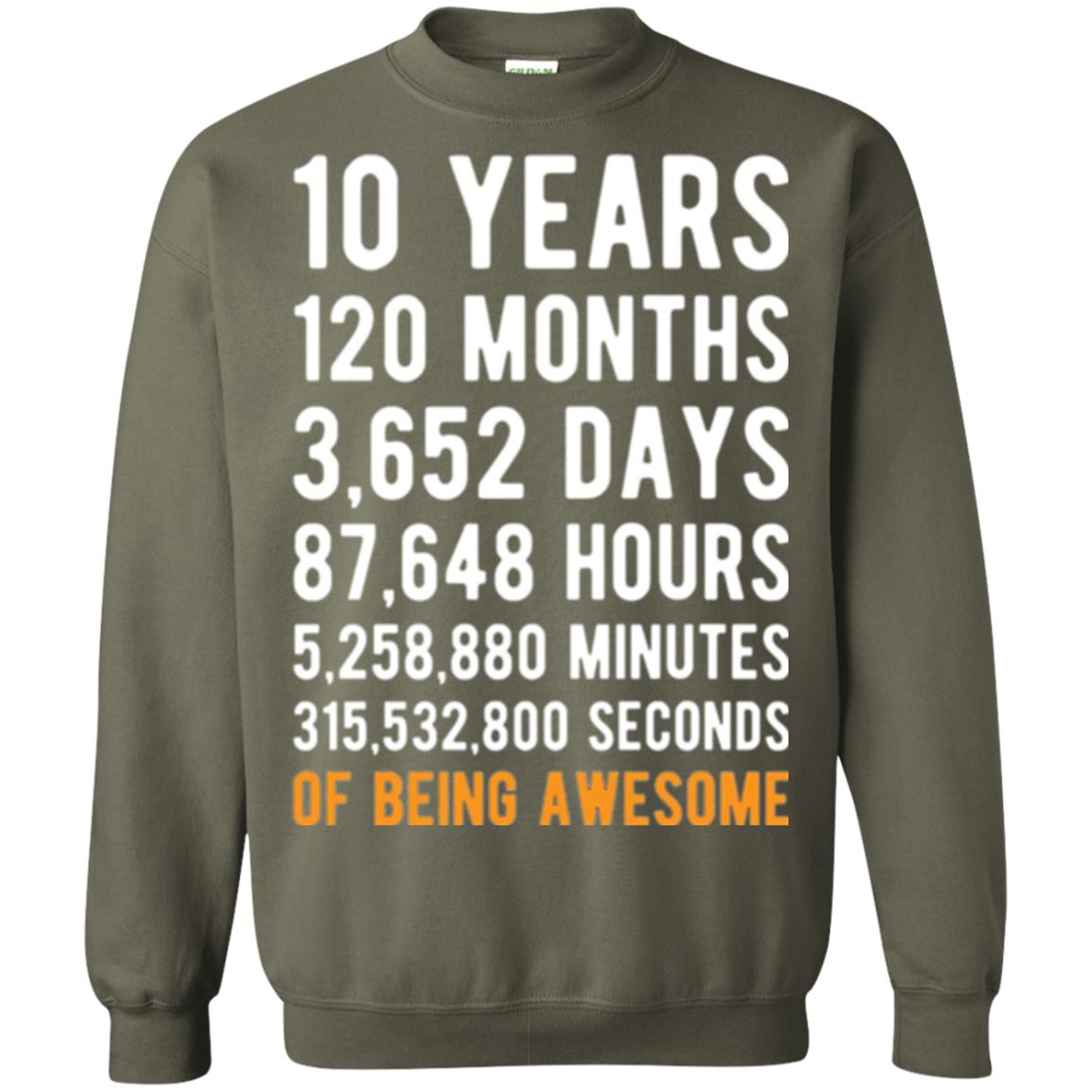 Birthday T-shirt 10 Years Old Of Being Awesome Military Green