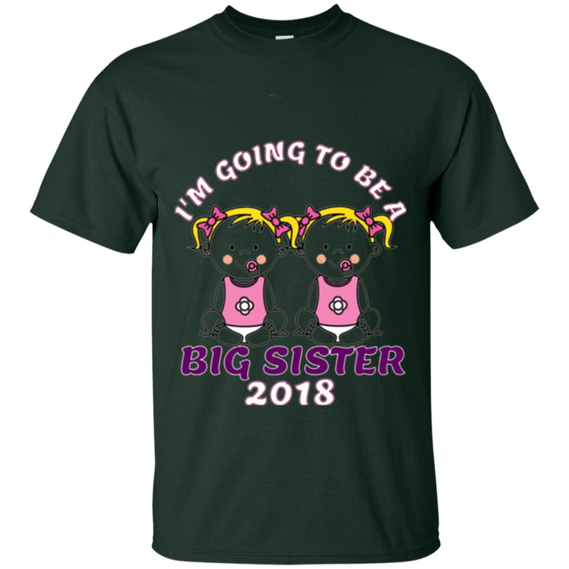 Family T-shirt I_m Going To Be A Big Sister Of Twins 2018 Forest Green