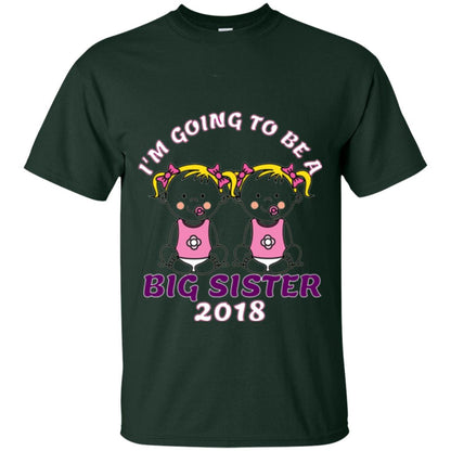 Family T-shirt I_m Going To Be A Big Sister Of Twins 2018 Forest Green
