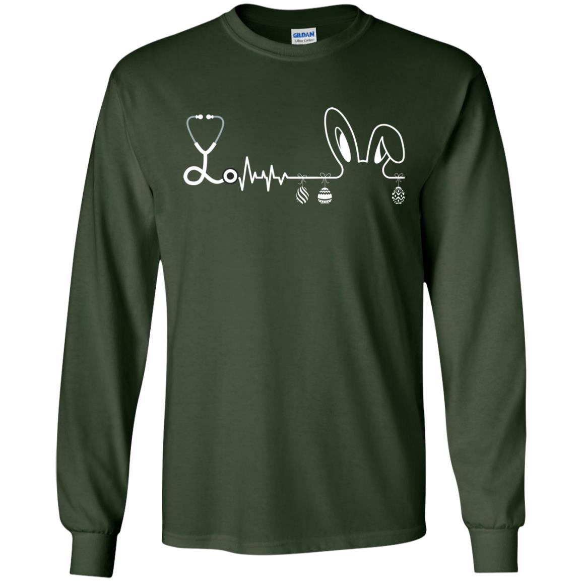 Easter Bunny Nurse Heartbeat T-shirt For Nursing Lover Forest Green