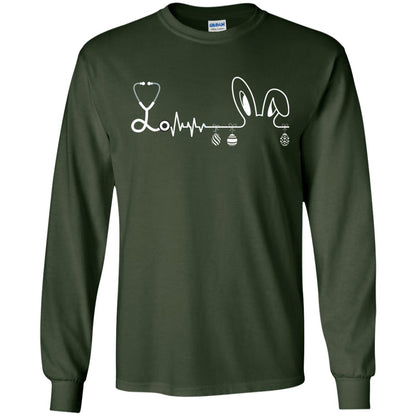 Easter Bunny Nurse Heartbeat T-shirt For Nursing Lover Forest Green